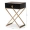 Baxton Studio Patricia Black Finished Wood and Brass-Tone Metal 1-Drawer Nightstand 167-10708 - alternate 4